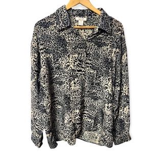 FU DA vintage leopard print silk button down top #G22
